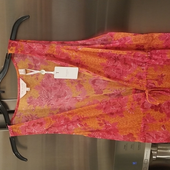 💕TED BAKER💕 Rosaliy Full Length Swim  Cover Up ~ Bright Pink Print Large NWT - Picture 13 of 16